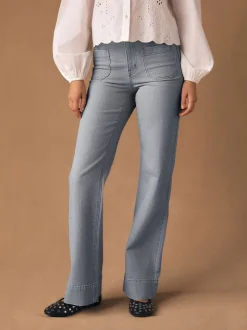 Grey Patch Pocket Wide Leg Jeans