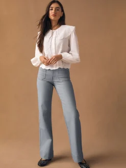 Grey Patch Pocket Wide Leg Jeans