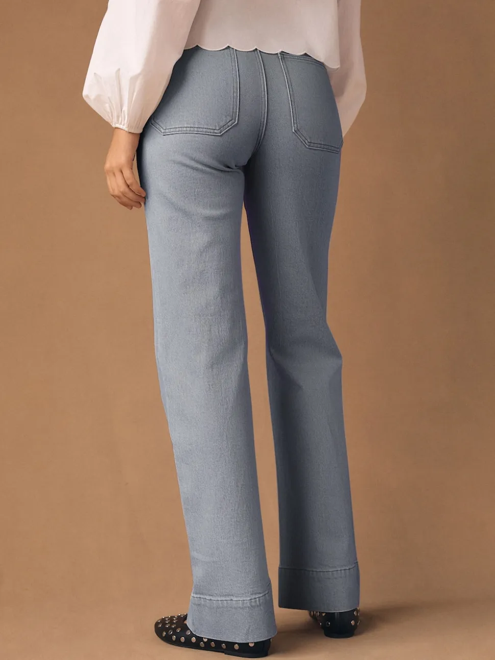 Grey Patch Pocket Wide Leg Jeans