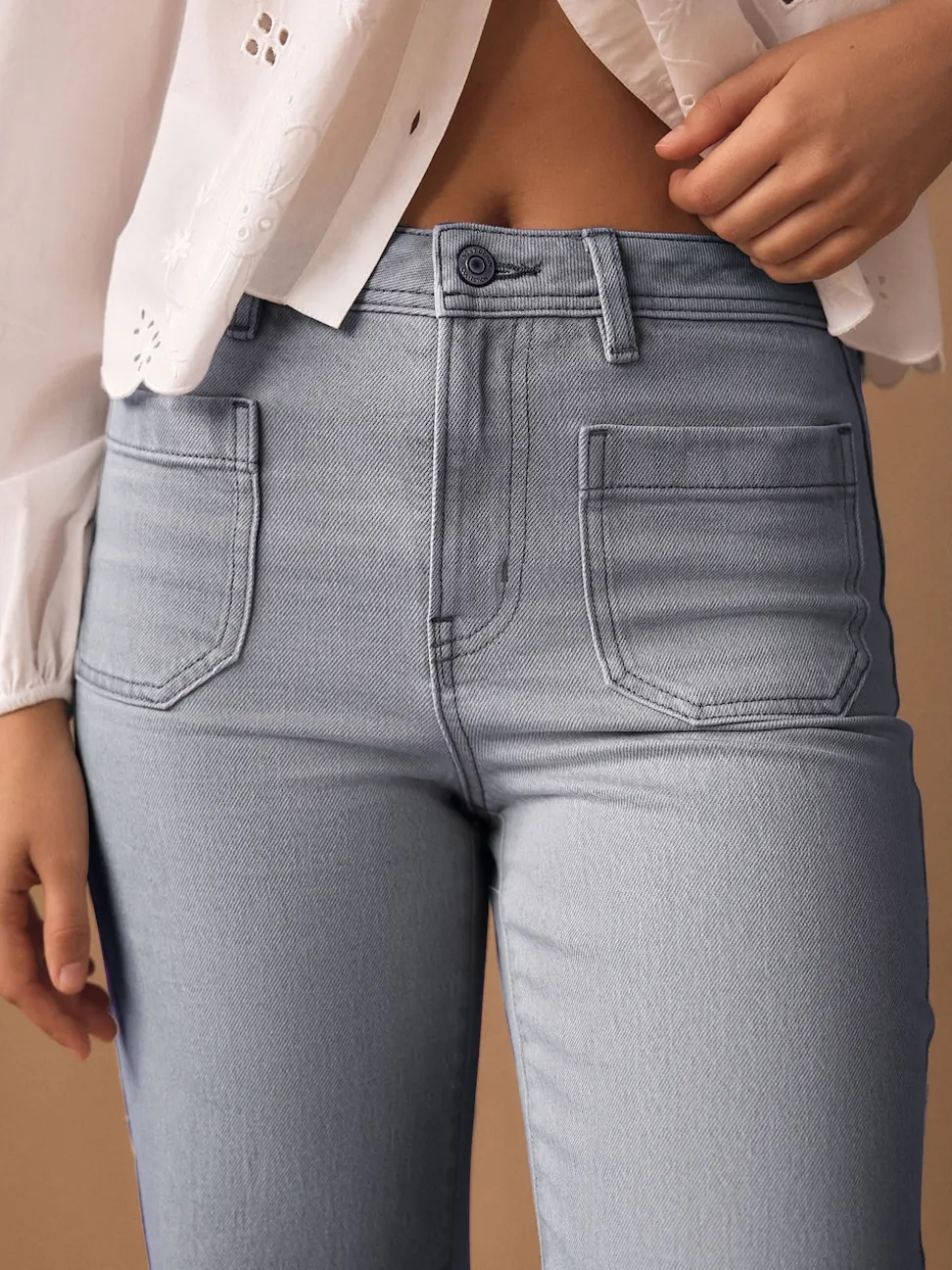 Grey Patch Pocket Wide Leg Jeans