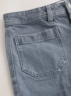 Grey Patch Pocket Wide Leg Jeans