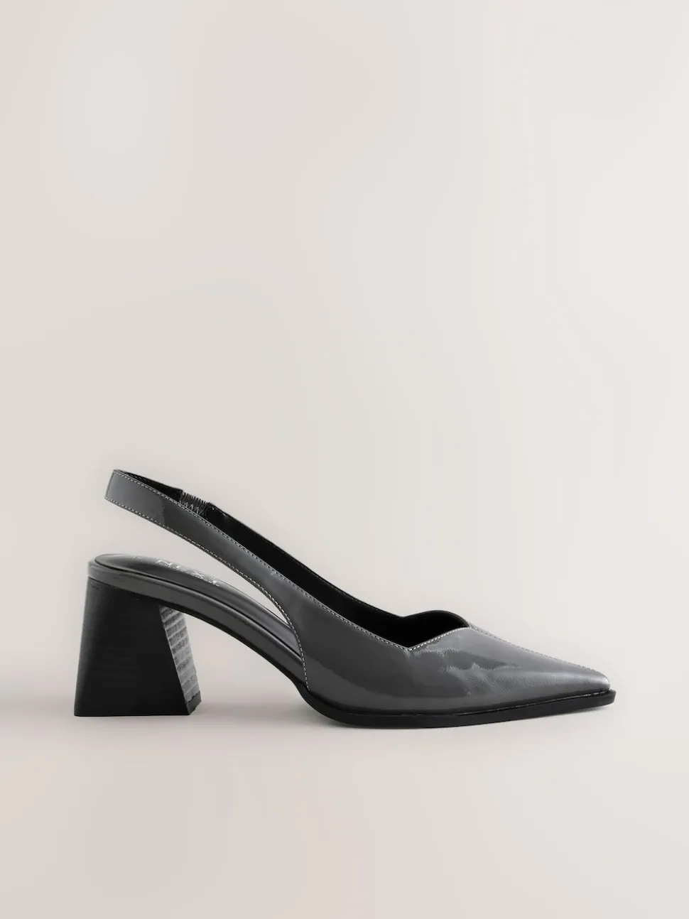 Grey Patent Forever Comfort® Pointed Toe Slingback Block Heels
