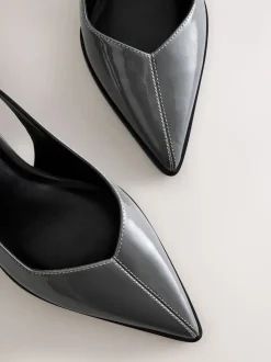 Grey Patent Forever Comfort® Pointed Toe Slingback Block Heels