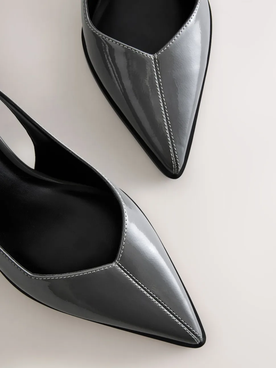 Grey Patent Forever Comfort® Pointed Toe Slingback Block Heels