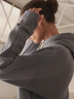 Grey Relaxed Fit Longline Hoodie