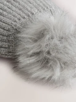Grey Rib Knit Pom Hat