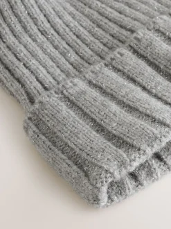 Grey Rib Knit Pom Hat