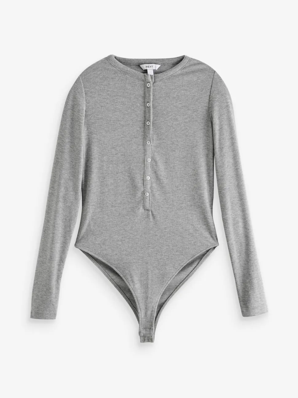 Grey Ribbed Long Sleeve Henley Bodysuit