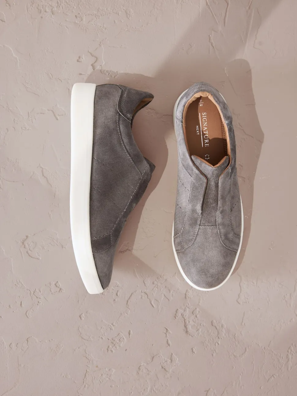 Grey Signature Premium Leather Laceless Slip-On Trainers