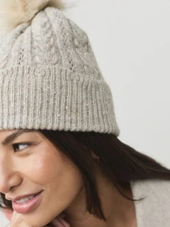 Grey Sparkle Knitted Pom Hat