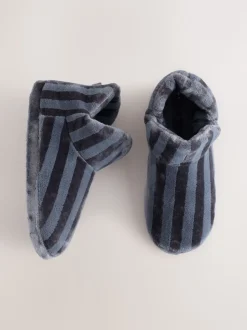 Grey Stripe Boot Slippers