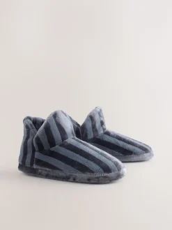 Grey Stripe Boot Slippers