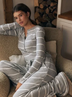 Grey Stripe Cosy Long Sleeve Pyjamas