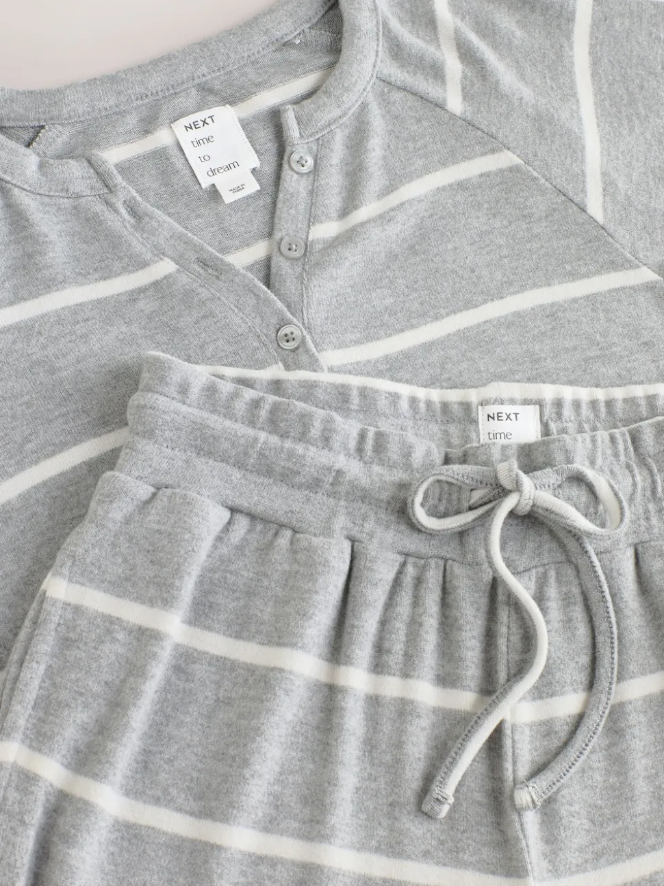 Grey Stripe Cosy Long Sleeve Pyjamas
