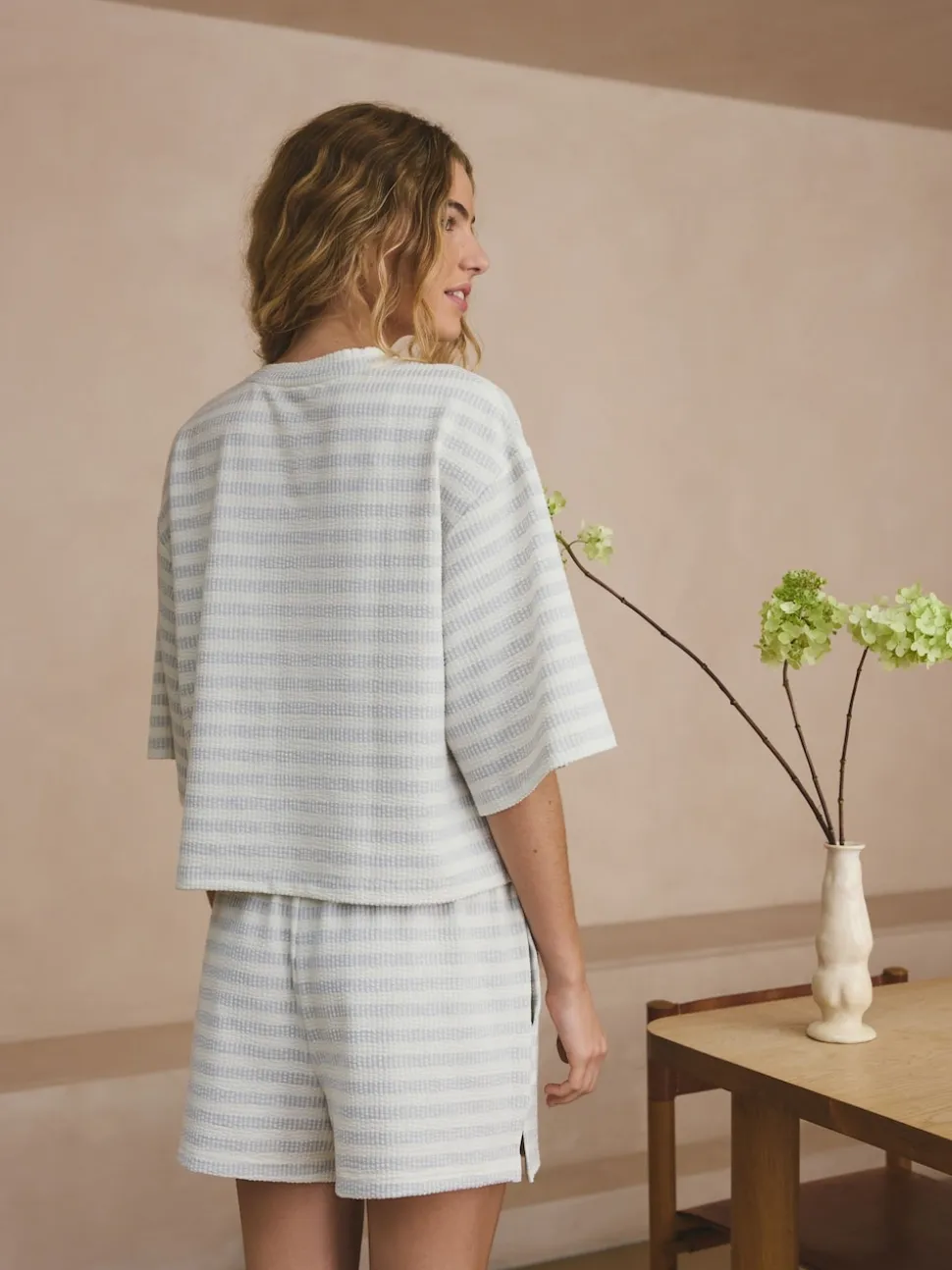 Grey Stripe Textured Short Pyjamas