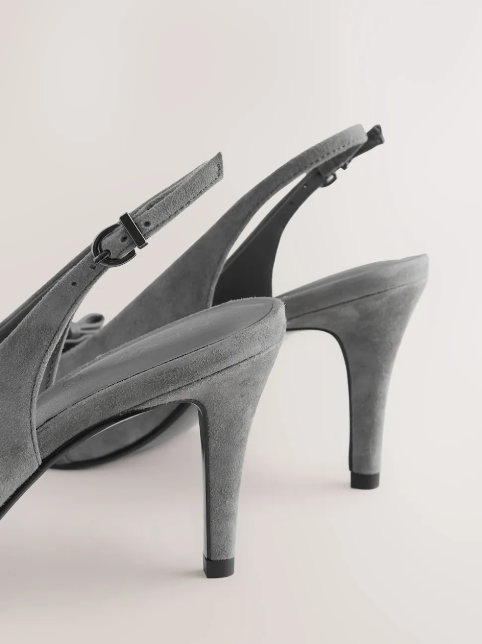Grey Suede Forever Comfort® Leather Pointed Cutout Bow Slingback Heels