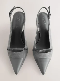 Grey Suede Forever Comfort® Leather Pointed Cutout Bow Slingback Heels