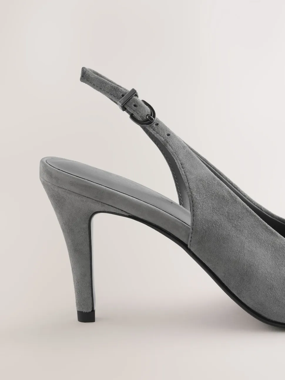 Grey Suede Forever Comfort® Leather Pointed Cutout Bow Slingback Heels