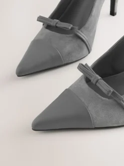 Grey Suede Forever Comfort® Leather Pointed Cutout Bow Slingback Heels