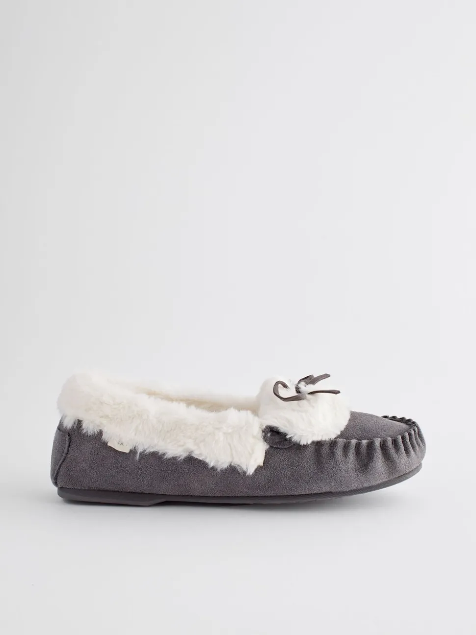 Grey Suede Moccasin Slippers