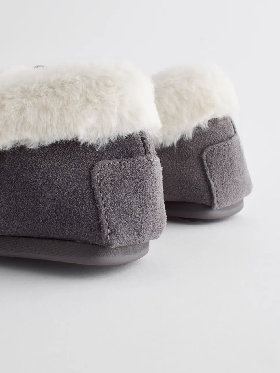 Grey Suede Moccasin Slippers