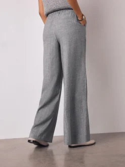 Grey Tie Waist Wide Leg Trousers with Wool