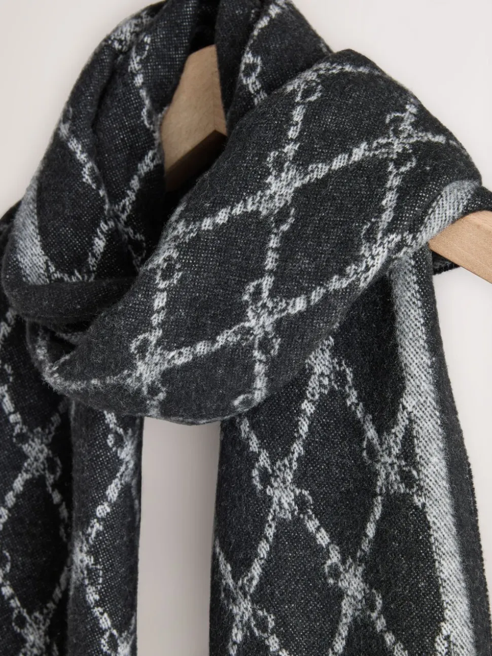 Grey/Black Premium Made in Italy Jacquard Monogram 100% Wool Midweight Scarf