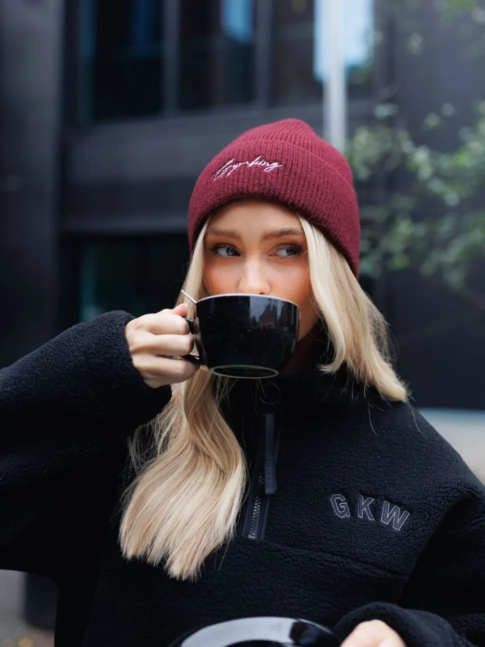 Gym King Red Script Rib Knit Beanie