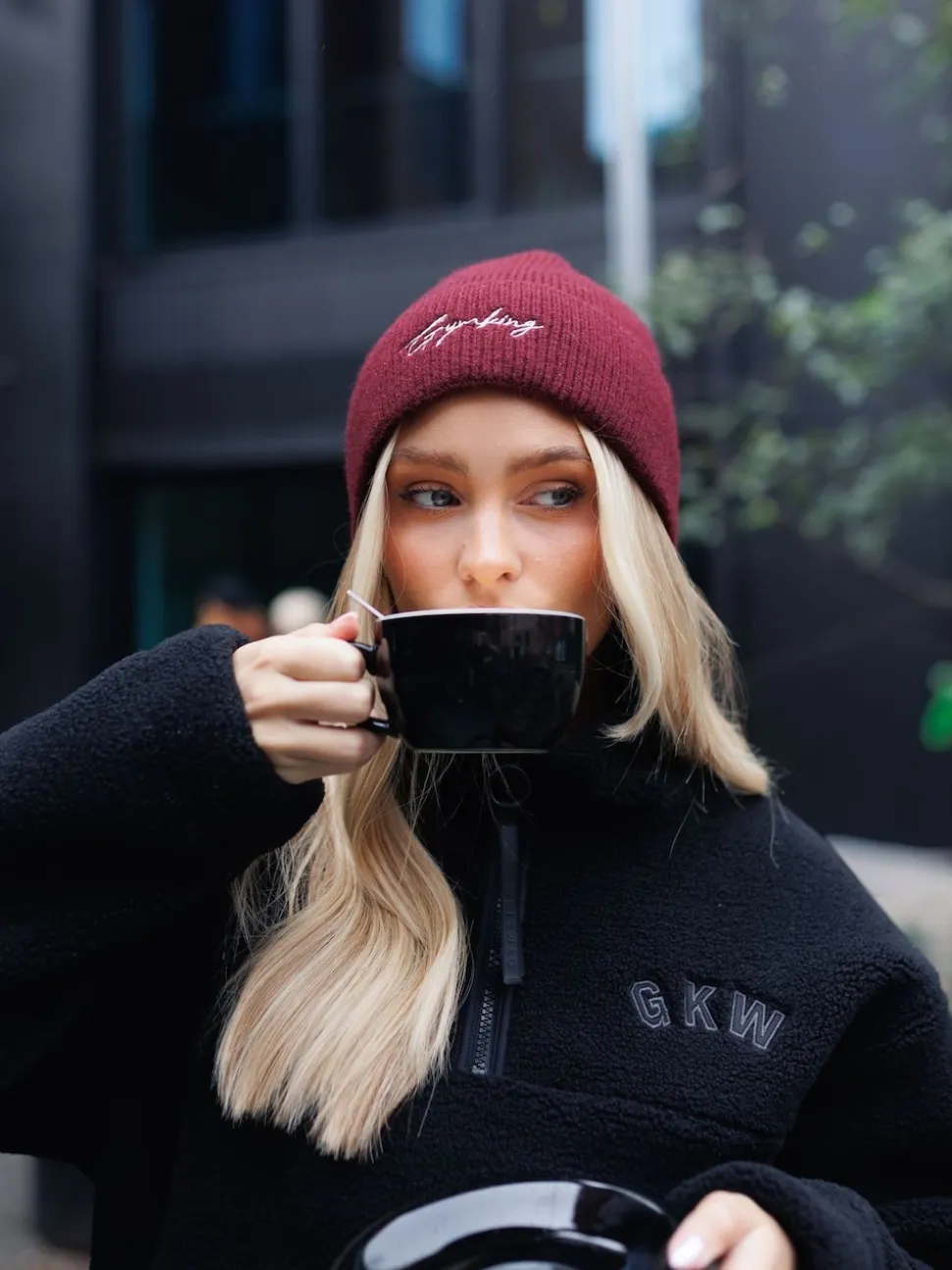 Gym King Red Script Rib Knit Beanie