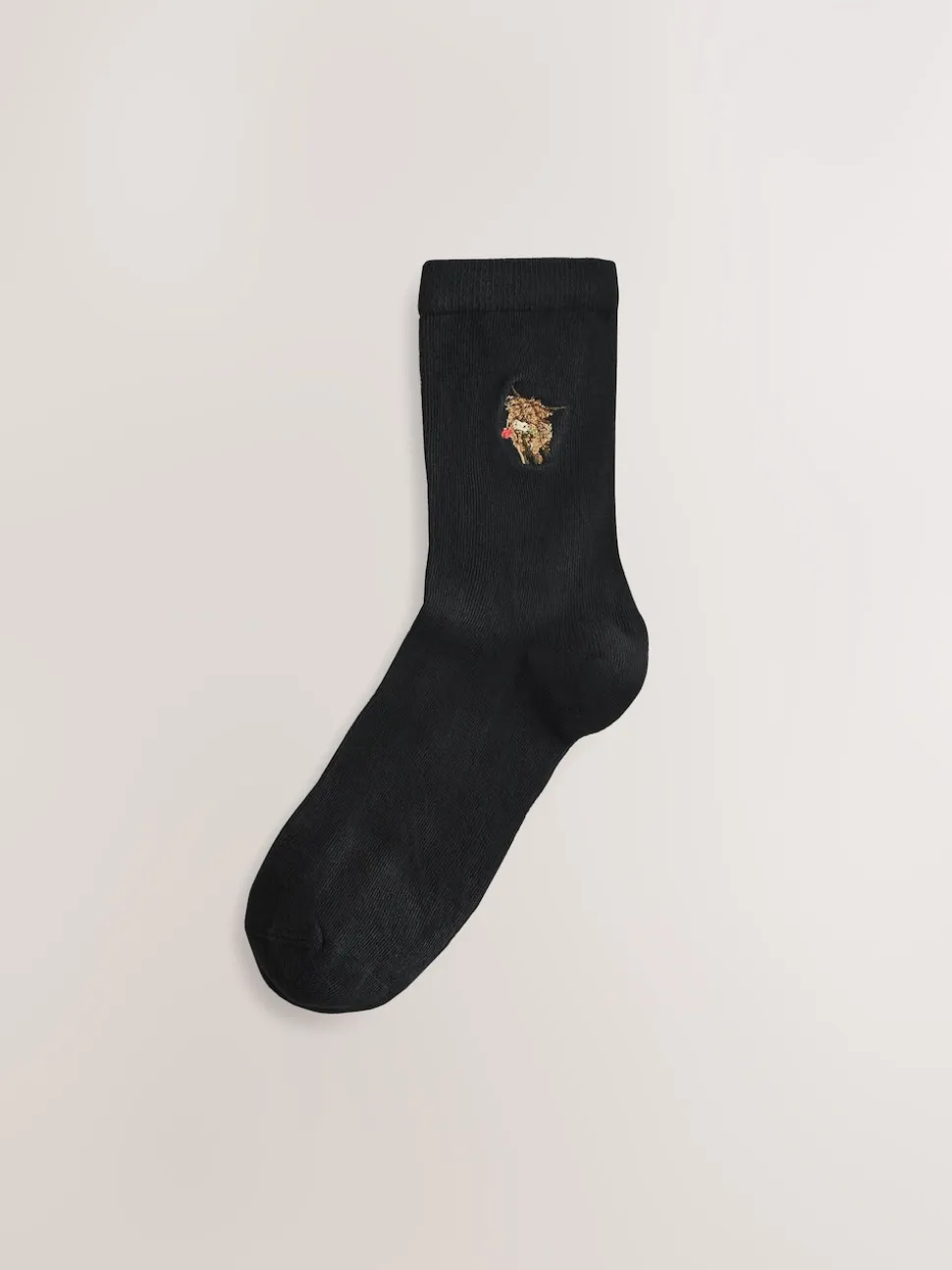 Hamish The Highland Cow / Tulips Embroidered Motif Ankle Socks 4 Pack