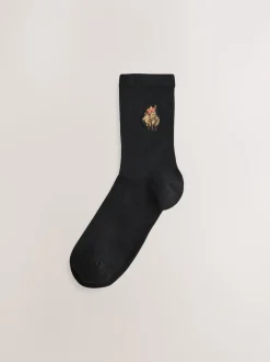 Hamish The Highland Cow / Tulips Embroidered Motif Ankle Socks 4 Pack