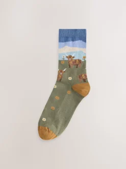 Hamish The Highland Cow Scene Warm Handle Cotton Ankle Socks 2 Pack