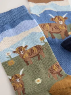 Hamish The Highland Cow Scene Warm Handle Cotton Ankle Socks 2 Pack