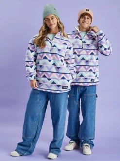 Harper & Lewis Cream & Navy Raver Retro Pattern Quarter Zip Fleece