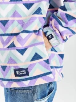 Harper & Lewis Cream & Navy Raver Retro Pattern Quarter Zip Fleece