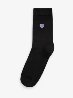 Heart Embroidered Motif Ankle Socks 5 Pack