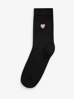 Heart Embroidered Motif Ankle Socks 5 Pack