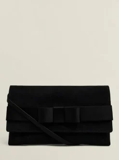 Hobbs Black Renata Bow Velvet Clutch