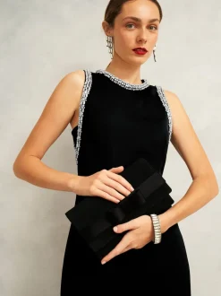 Hobbs Black Renata Bow Velvet Clutch