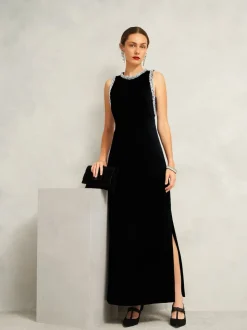 Hobbs Black Renata Bow Velvet Clutch