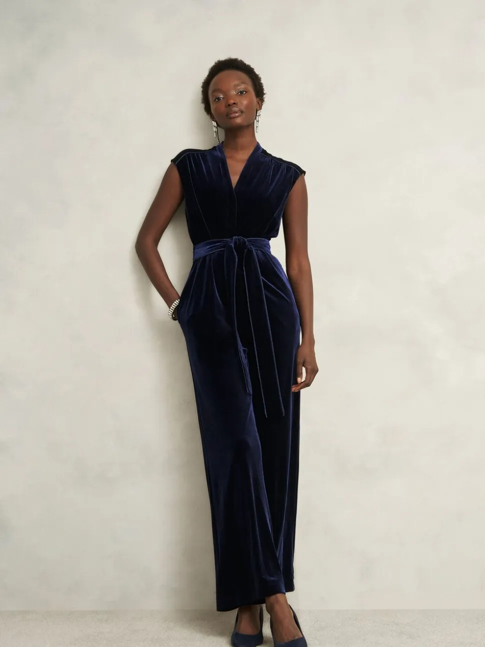 Hobbs Blue Olive Velvet Jumpsuit