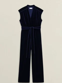 Hobbs Blue Olive Velvet Jumpsuit