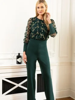 Hot Squash Green Ponte Jumpsuit with Blouson Sleeves