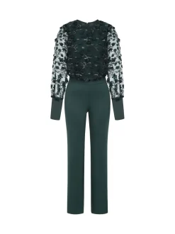 Hot Squash Green Ponte Jumpsuit with Blouson Sleeves