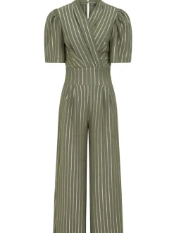 Hot Squash Green Wide Leg Gold Stripe Jumpsuit