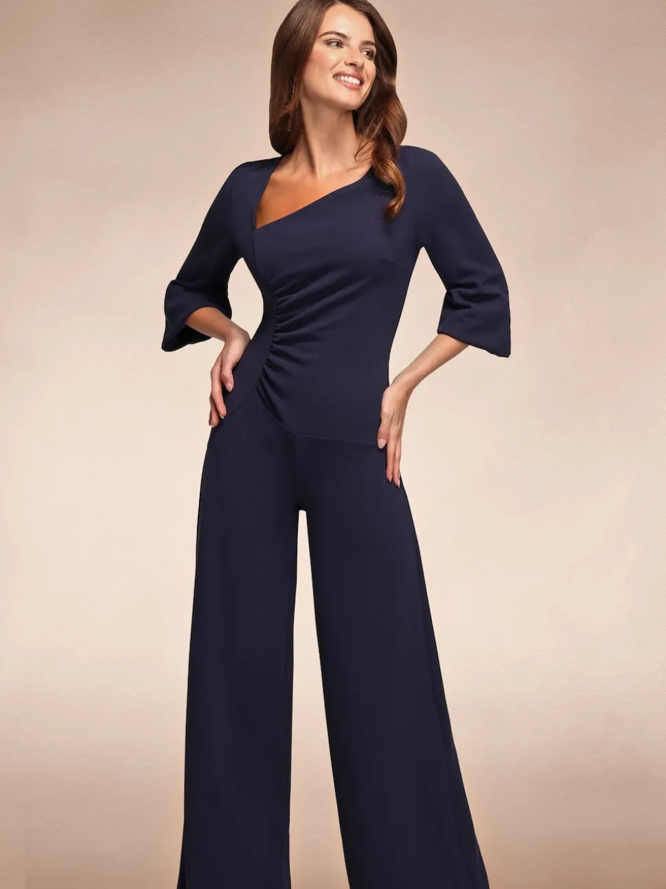 Hot Squash Ruched Jumpsuit with Sleeves