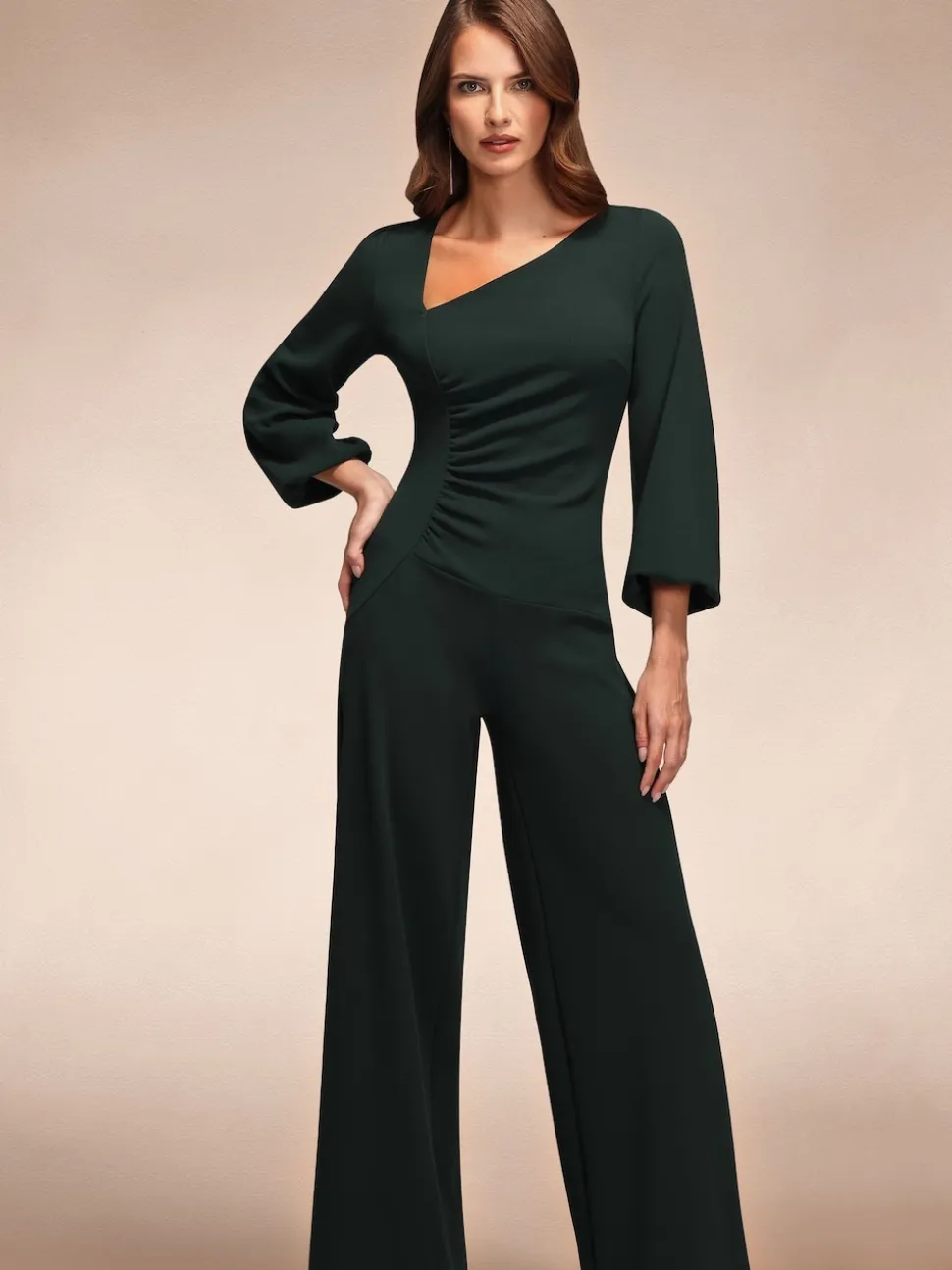 Hot Squash Ruched Jumpsuit with Sleeves