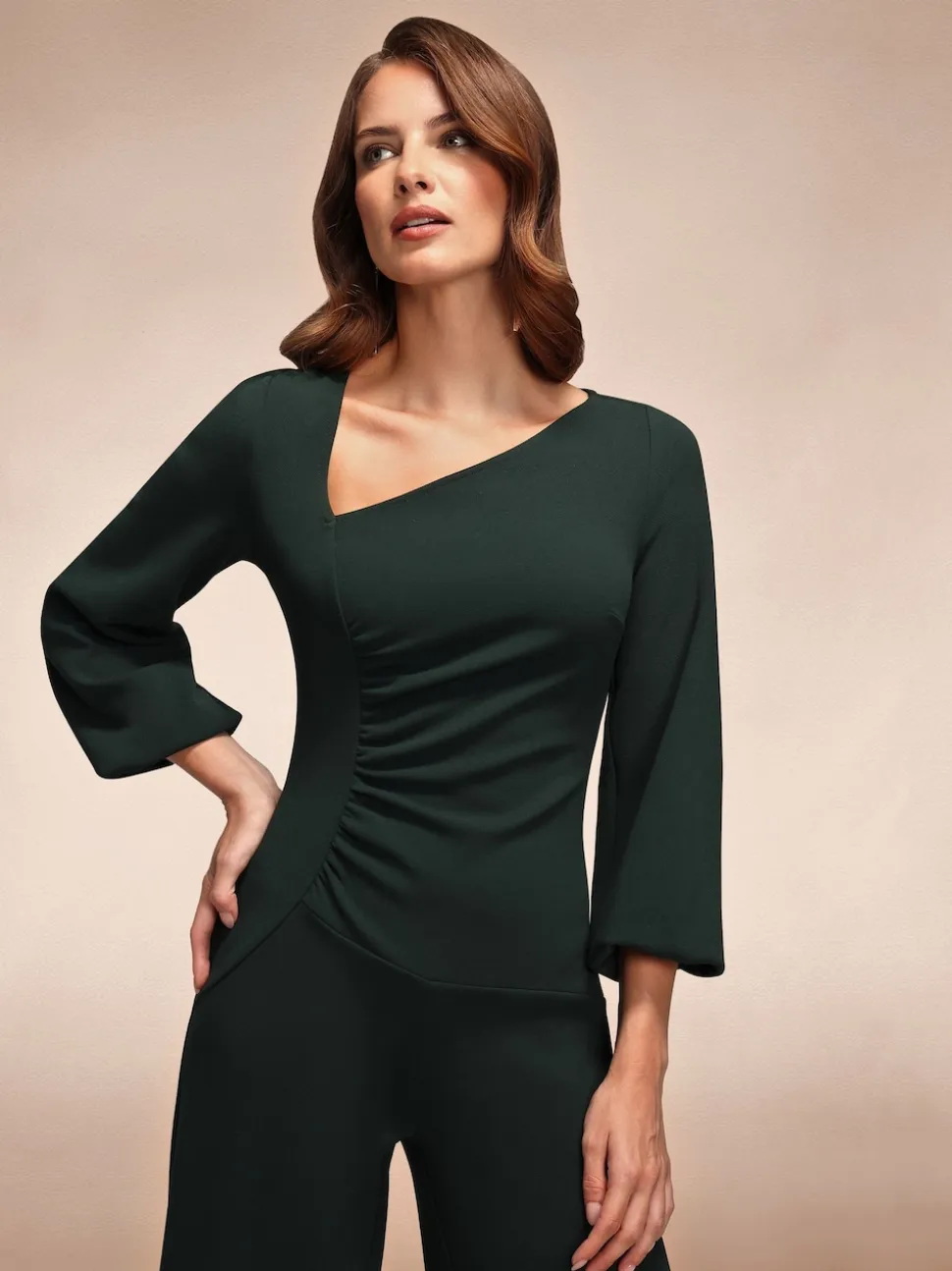 Hot Squash Ruched Jumpsuit with Sleeves