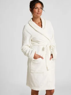 Hunkemoller Short Flannel Fleece Embossed Dot White Robe
