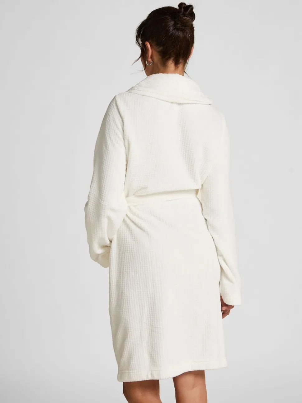 Hunkemoller Short Flannel Fleece Embossed Dot White Robe